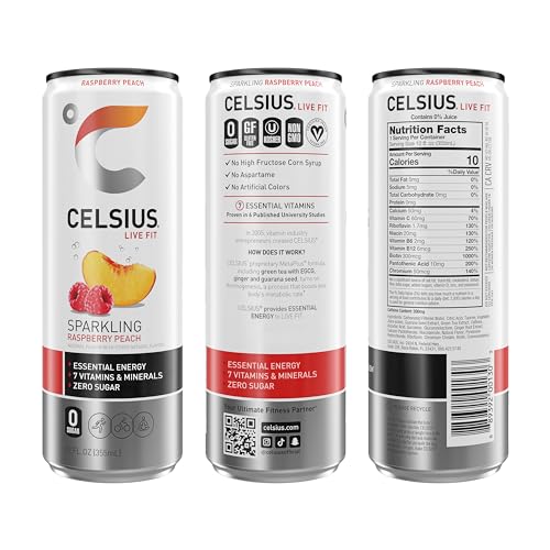 CELSIUS Sparkling Raspberry Peach, Functional Essential Energy Drink 12 Fl Oz (Pack of 12) thumbnail