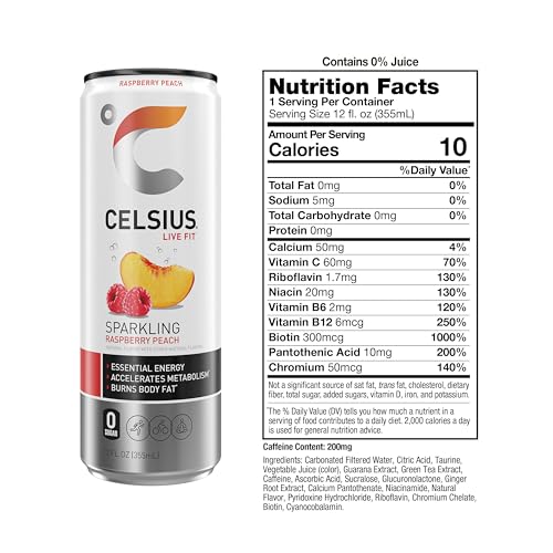 CELSIUS Sparkling Raspberry Peach, Functional Essential Energy Drink 12 Fl Oz (Pack of 12) thumbnail