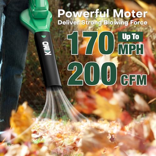 KIMO 200 CFM 170 MPH Cordless Leaf Blower with Battery and Charger, 20V Lightweight Electric Leaf Blower for Lawn Care | Yard | Garden | Patio, Battery