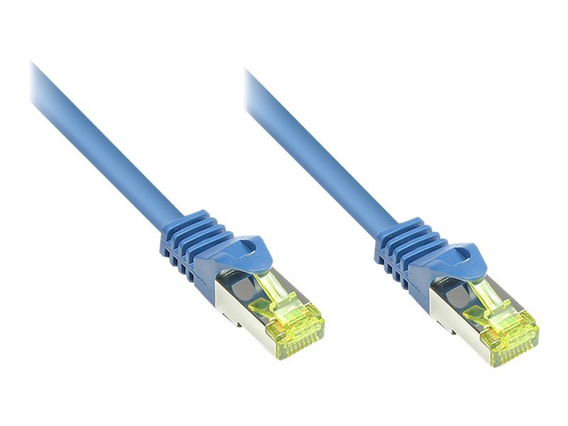 RJ45 Patchkabel MitCat.7 Rohkabel Und Rastnasenschutz (RNS®), S/FTP, PiMF, Halogenfrei, 600MHz, OFC, Blau, 0,15m, Good Connections® (8070R-002B)