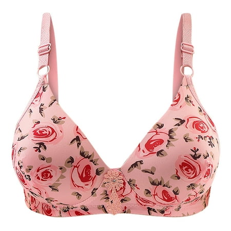 Bigersell T-Shirt Bra Women Fashion Bowknot Printed Comfortable Hollow Out Bra Underwear No Underwire Women Size Wireless Bralette  Style 4719  36B