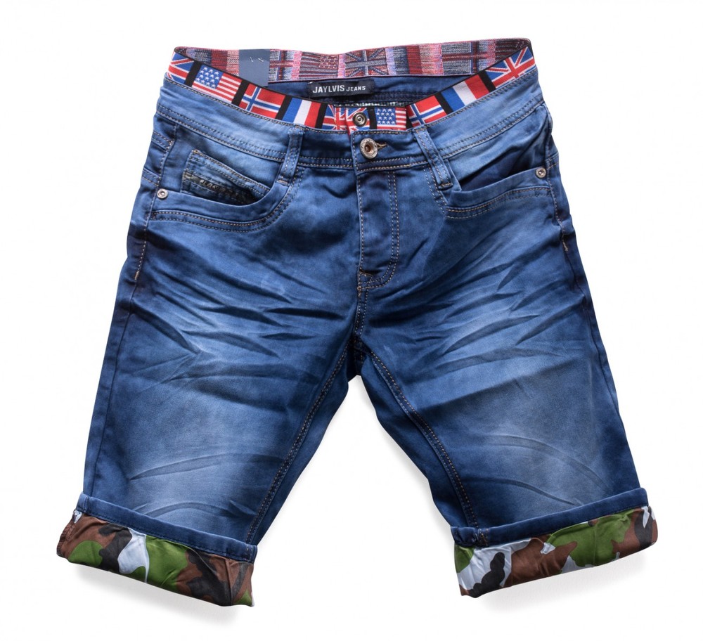 Herren Kurze Hose Dehnbar Shorts Stretch Jeansshorts Flaggen Denim Nr.1507
