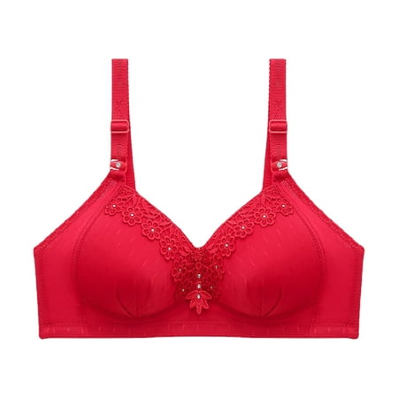 CLZOUD Bra Comfortable Women S Gathered Side Collection No Steel Ring Jacquard Mother Underwear Strap Type Thin Cup Middle Aged and Elderly Women S Br