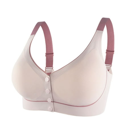 CLZOUD Womens Bras Pink Polyester Women Lace Front Buckle Underwear Without Rims Vest Lace Plus Size Bra Underwear Xxl