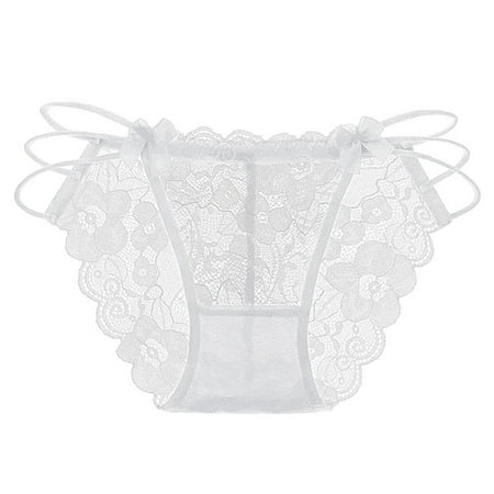 CLZOUD Beautiful Underwear White Lace Women Breathable Lace Panties Hollow Low Waist Briefs Cotton Crotch Panties