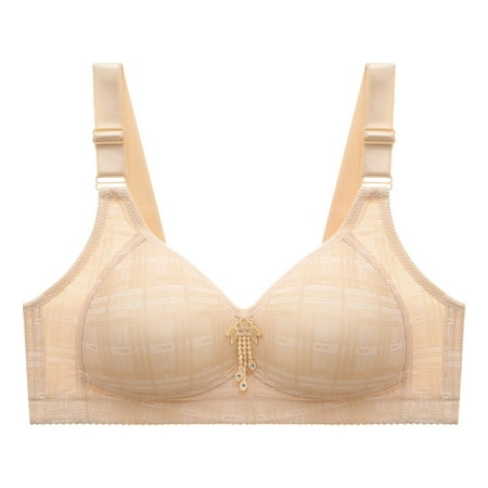 CLZOUD Comfort Bras for Women Large Size Thin Middle Aged and Elderly No Steel Ring Underwear Gather Bra Beige 44