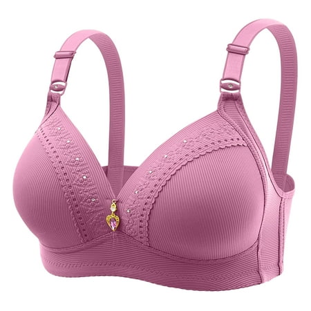CLZOUD Full Coverage Bras for Women Comfortable Breathable Bra Medium Cup Bra Without Steel Rings for Middle Aged and Elderly Thin Cotton Cup Gatherin