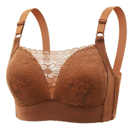 CLZOUD Bra for Women Comfortable and Lace Gathering Anti Sagging Bra Anti Strapping and Non Steel Ring Bra Brown 40