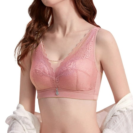 CLZOUD Womens Bras Pink Polyester Underwear for Women Push up Adjustable Bra Tube Top Sagging No Wire Full Cup Lift Underwear 38E