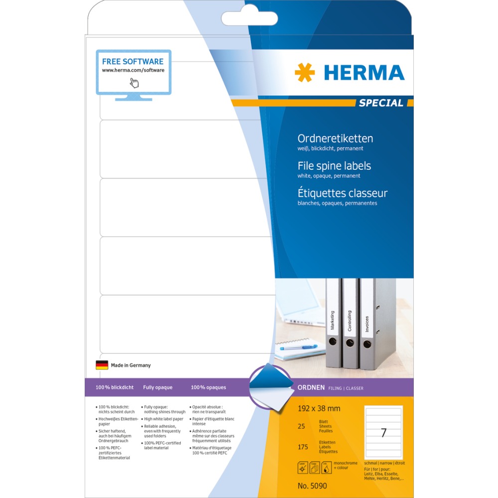 Herma File Spine Labels A4 25pc (White) - 192x38mm