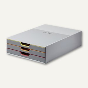 DURABLE Desktop Drawer Organizer (VARICOLOR 3 Compartments with Removable Labels) 14  X 11  X 3.8  (LxWxH) H  Gray & Multicolored (760327)