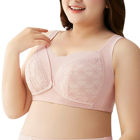 CLZOUD Comfortable Bra for Women Pink Ladies  Solid Breastfeeding Bra Front Vest Non Rim Cotton Fashion Underwear H