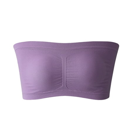 CLZOUD Women S Large Bra Comfortable One Line Bra Strapless Sleeveless Bandeau Bralette Tube Top Double Layer Bra with Chest Pads and Chest Bra Purple
