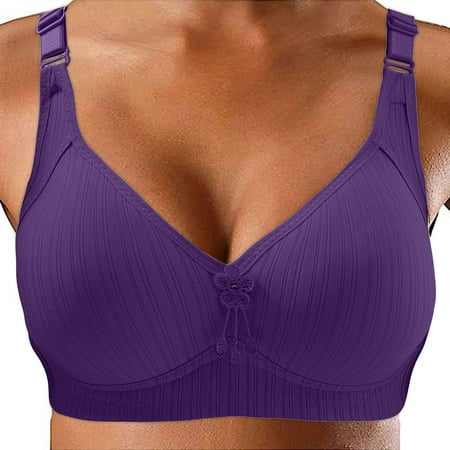 CLZOUD Woman S Bras Middle Aged and Elderly Large Size Underwear Without Steel Ring Comfortable Bra Purple 38