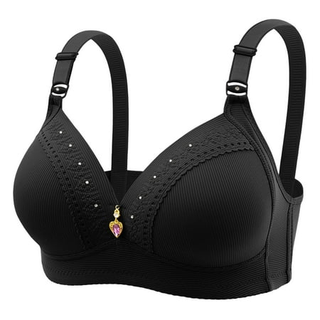 CLZOUD Woman S Bras Comfortable Breathable Bra Medium Cup Bra Without Steel Rings for Middle Aged and Elderly Thin Cotton Cup Gathering Bra Black 40