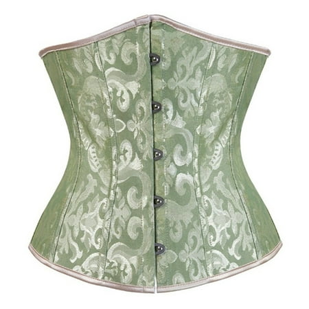CLZOUD Womens Bra and Underwear Set Seam Green Polyester Womens Floral Trim Corset Overbust Waist Cincher Bustier Top M