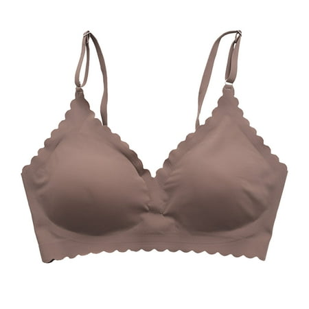 CLZOUD Beauty Back Bra Women S Comfortable Traceless Sports Bra with Ruffles Edge Breathability and Fitness Without Steel Rings Bra Coffee L