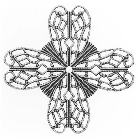Antiqued Silver Plated Filigree Stamping Ornate Cross Flower 45mm (1)