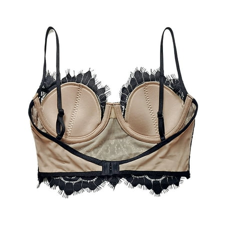 CLZOUD Everyday Bras Women S Ultra Thin Lace Lingerie Invisibile Bralette Beauty Back Spaghetti Strap Black M