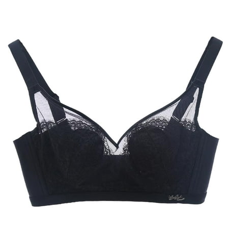 CLZOUD Womens Comfort Bra Black Nylon Women Lace Without Steel Ring Large Size Seamless Full Cup Underwear 38