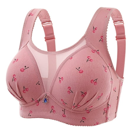CLZOUD Comfort Everyday Bra Women S Large Size Thin Style No Steel Ring Printed Bra with Anti Glare Large Size Push up Bra Rose Gold 44
