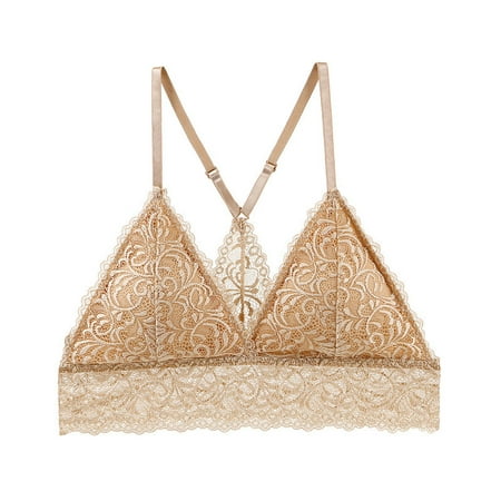 Bigersell Padded Bralette Fashion Women Lace Active Bra Backless Wrap Hollow Out Bra Underwear Big & Tall Size Wireless Comfortable Bra  Style 5797  B