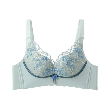 CLZOUD Bra for Woman Embroidered Underwear Non Steel Ring Gathered Small Special Lifting Adjustment Type Lifting Bra Underwear Blue 40/90