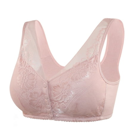 CLZOUD Women S Bras Pink Cotton Women Lace Front Button Shaping Cup Adjustable Shoulder Strap Large Size Underwire Bra 46