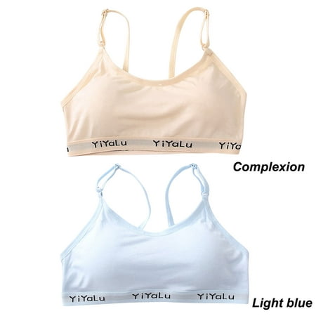 CLZOUD Lively Bras for Women Cotton Girls Solid Color Racerback Letter Print Sport Training Bra Underwear 2 Pack