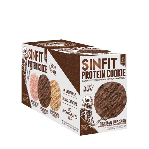 SINFIT Protein Cookie by Sinister Labs - 20g protein Gluten-free - 2.75 oz (Chocolate Chip, 10-Pack)