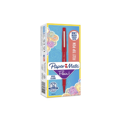 Paper Mate Flair Felt Tip Pens, Medium Point (0.7mm), Red, 12 Count