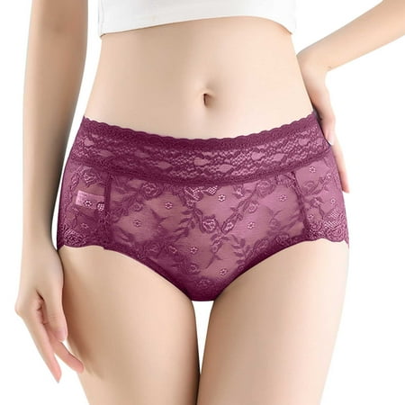CLZOUD Ladies Panties Size Purple Nylon Spandex Women Plus Size Lace High Waist Panties Women Pure Cotton Lift Briefs Panties Xxl