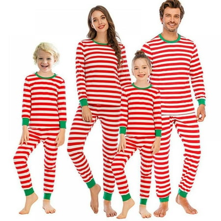 Winter Parent-child Homewear Adult Christmas Family Sleepwear 2-Piece Pajamas Outfits Striped Long Sleeve Pullover Long Pants