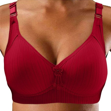CLZOUD Comfortable Bras Middle Aged and Elderly Large Size Underwear Without Steel Ring Comfortable Bra Red 42