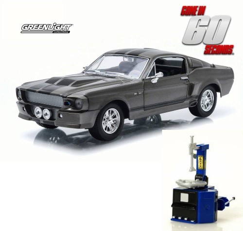 Diecast Car & Tire Station Package - 'Gone in 60 Seconds' 1967 Custom Ford Mustang Eleanor, Gray - Greenlight 18220 - 1/24 Scale Diecast Model Toy Car