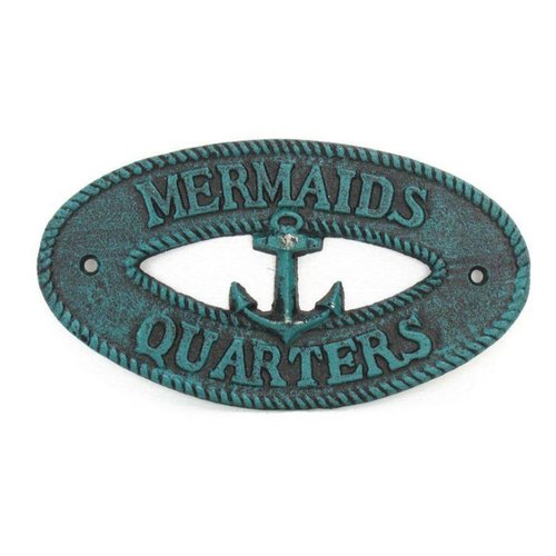 Handcrafted Model Ships K-9303-seaworn 8 in. Seaworn Blue Cast Iron Mermaids Quarters with Anchor Sign