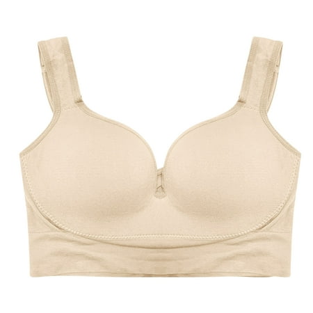 CLZOUD Bra for Women Front Closure Bra Shockproof Wireless Support Bralette Racerback Plus Size Unlined Underwire Full Coverage Bras Beige M