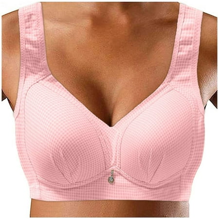 CLZOUD Bra for Plus Size Women Cotton Large Size Underwear Womens Thin Big Show Small No Steel Ring Non Gather Anti Light Beautiful Back Bra Pink 42