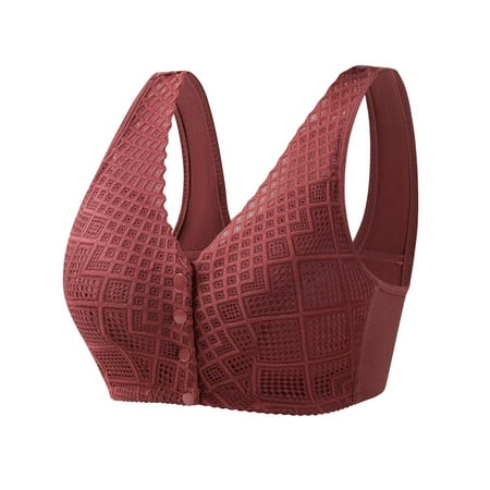 CLZOUD Bra Comfortable Shockproof and Slim a Cotton Womens No Steel Ring Front Close Bra T Back Plus Size Seamless Unlined Bra for Large Bust 40