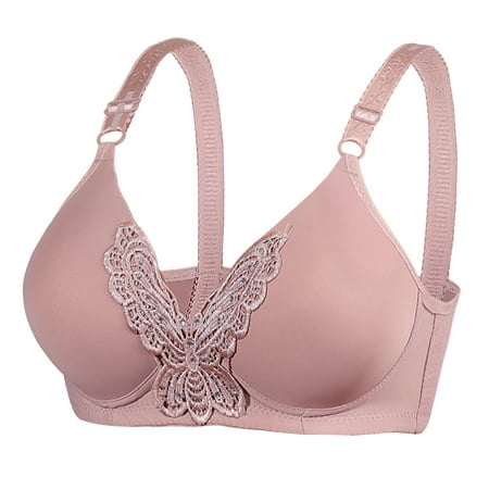 CLZOUD Women S Bras Pink Nylon Spandex No Steel Ring Thin Women Bra Solid Color Embroidered Decoration Breathable Gathers Underwear Comfort Bra 36