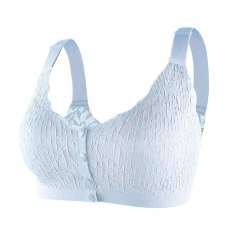 CLZOUD Full Figure Bras for Women Grey Lace Women Lace Front Button Underwear Without Rims Vest Lace Plus Size Bra L