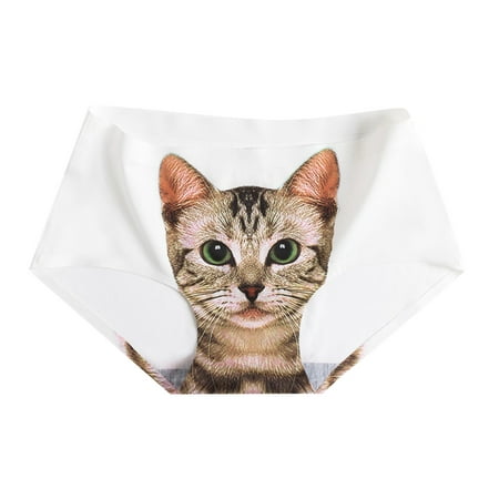 GWAABD Women S Hipster Panties Women Underwear Ice Silk Cat Print Briefs Ladies Waist Seamless Underwear