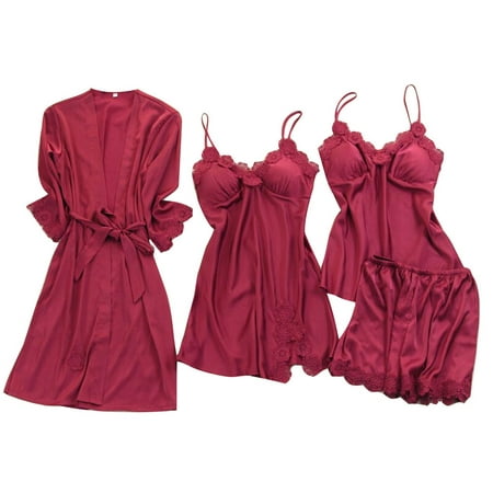 GWAABD Boudoir Outfits for Photography Sleepwear Robes Nightdress Satin Underwear Women Silk Pajamas Lingerie