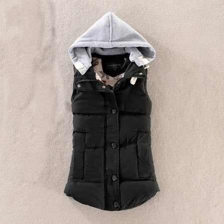 GWAABD Gym Tops Bra Women Vest Female Warm Sleeveless Jacket Cotton Solid Hooded Vest for Outerwear