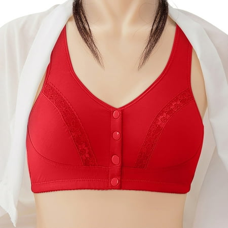 CLZOUD Underwear Set for Women Red Nylon Spandex Womens No Steel Ring French Womens Front Close Bra T Back Plus Size Seamless Unlined Bra for Large Bu