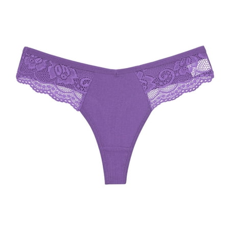 CLZOUD Women Sleep Underwear Purple Cotton Comfortable Women S Cotton Sides Lace Panties Thong Lace Stitching V Waist Pure Desire T Pants Low Waist Pa