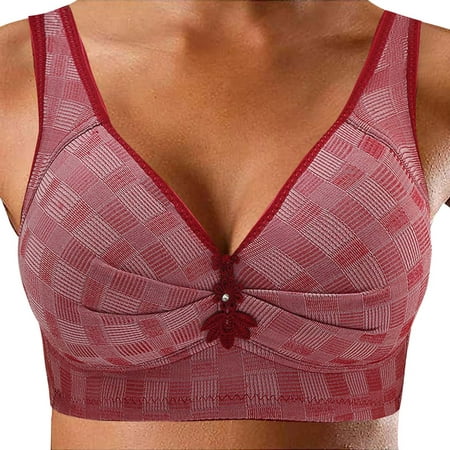 CLZOUD Bras for Women Thin of Large Size Underwear Without Steel Ring Non Gathering Side Collection Side Bra Watermelon Red F/46/105