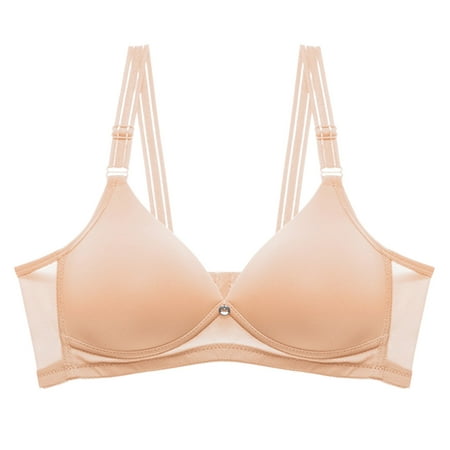 CLZOUD Woman S Bras Beige Women S Thin Bra with No Steel Ring Small Chest Large Size Gathered Comfortable and Bra 38