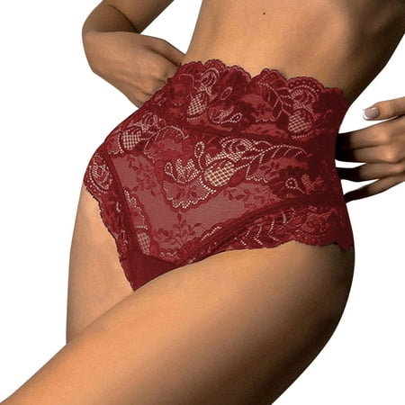 CLZOUD Underwear Panties Women Red Lace Women Floral Lace Mesh Panties High Waist Briefs Underwear Hollow Out Transparent Plus Size Underwear Xl