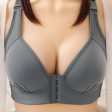 CLZOUD Comfort Bra Dark Gray Polyester Push up Bra for Women Bras None Underwire Brassiere Front Closure Breathable Push up Bralett E